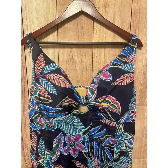 Cacique 42DD blue Swim dress lightly lined plunge Floral Tropical Boho Vacation - Picture 5 of 12